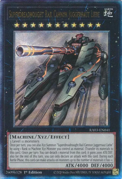 Superdreadnought Rail Cannon Juggernaut Liebe Prismatic Ultimate Rare RA03-EN041 Yu-Gi-Oh card from Quarter Century Bonanza