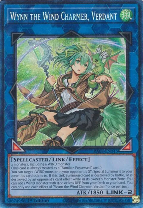 Wynn the Wind Charmer, Verdant Prismatic Collector's Rare RA03-EN045 Yu-Gi-Oh card from Quarter Century Bonanza