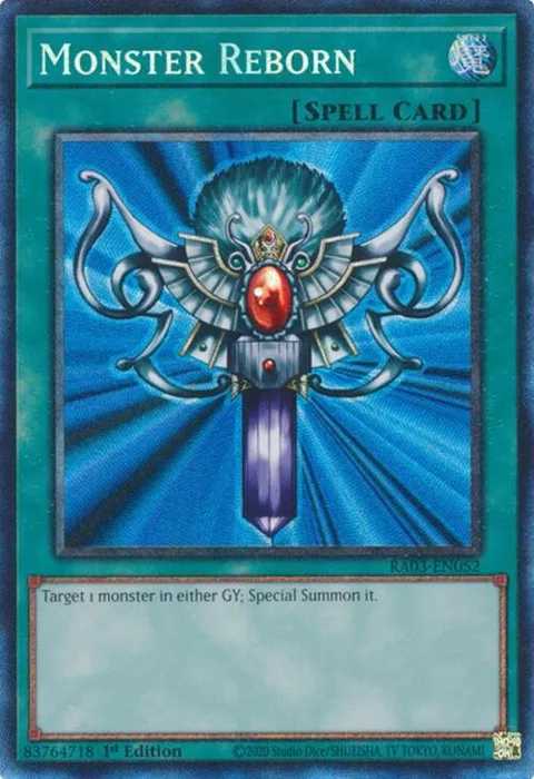 Monster Reborn Prismatic Collector's Rare RA03-EN052 Yu-Gi-Oh card from Quarter Century Bonanza