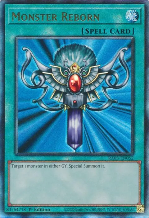 Monster Reborn Prismatic Ultimate Rare RA03-EN052 Yu-Gi-Oh card from Quarter Century Bonanza