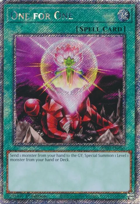 One for One Platinum Secret Rare RA03-EN056 Yu-Gi-Oh card from Quarter Century Bonanza