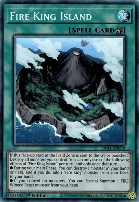 Fire King Island Prismatic Collector's Rare RA03-EN059 Yu-Gi-Oh card from Quarter Century Bonanza