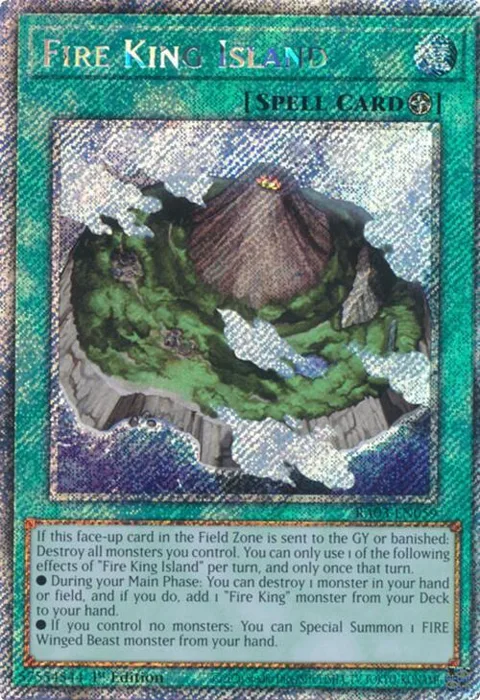 Fire King Island Platinum Secret Rare RA03-EN059 Yu-Gi-Oh card from Quarter Century Bonanza