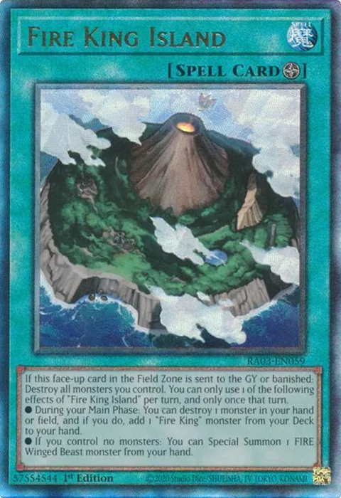 Fire King Island Prismatic Ultimate Rare RA03-EN059 Yu-Gi-Oh card from Quarter Century Bonanza
