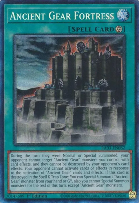 Ancient Gear Fortress Prismatic Collector's Rare RA03-EN062 Yu-Gi-Oh card from Quarter Century Bonanza