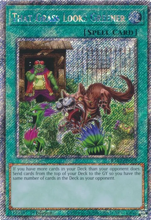 That Grass Looks Greener Platinum Secret Rare RA03-EN063 Yu-Gi-Oh card from Quarter Century Bonanza