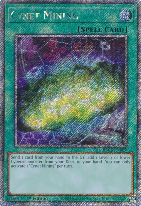 Cynet Mining Platinum Secret Rare RA03-EN067 Yu-Gi-Oh card from Quarter Century Bonanza