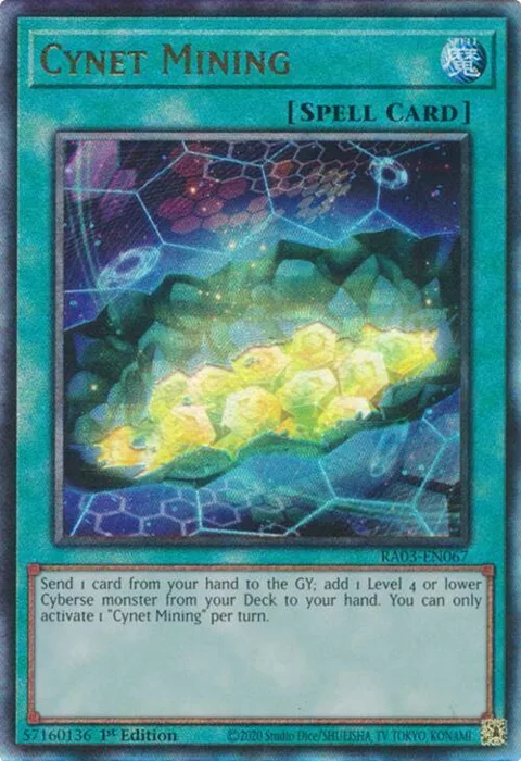 Cynet Mining Prismatic Ultimate Rare RA03-EN067 Yu-Gi-Oh card from Quarter Century Bonanza