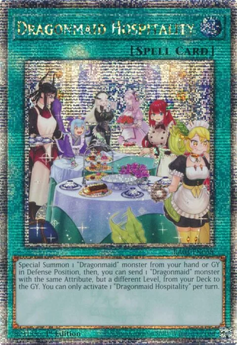 Dragonmaid Hospitality Alt Art Quarter Century Secret Rare RA03-EN068 Yu-Gi-Oh card from Quarter Century Bonanza