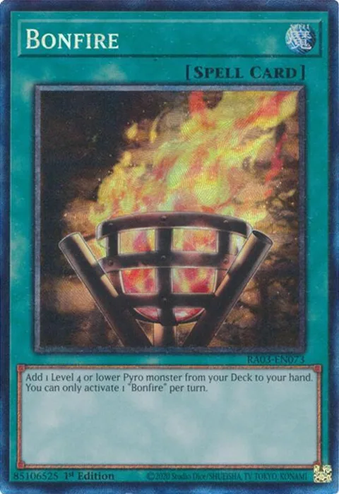 Bonfire Prismatic Collector's Rare RA03-EN073 Yu-Gi-Oh card from Quarter Century Bonanza