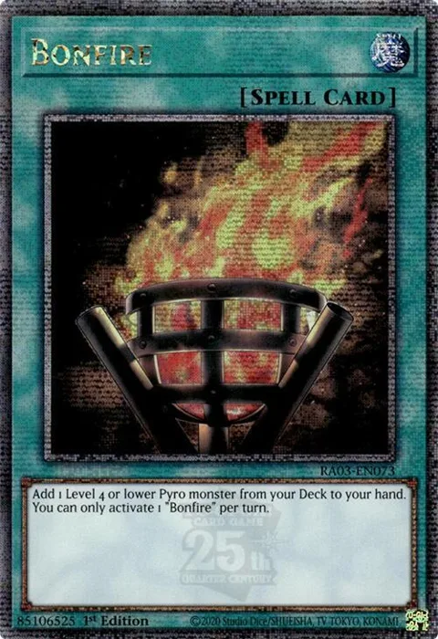 Bonfire Quarter Century Secret Rare RA03-EN073 Yu-Gi-Oh card from Quarter Century Bonanza