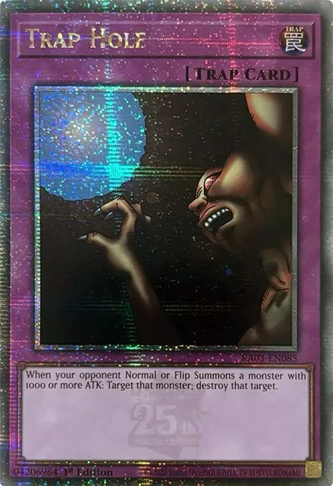 Trap Hole Quarter Century Secret Rare RA03-EN085 Yu-Gi-Oh card from Quarter Century Bonanza