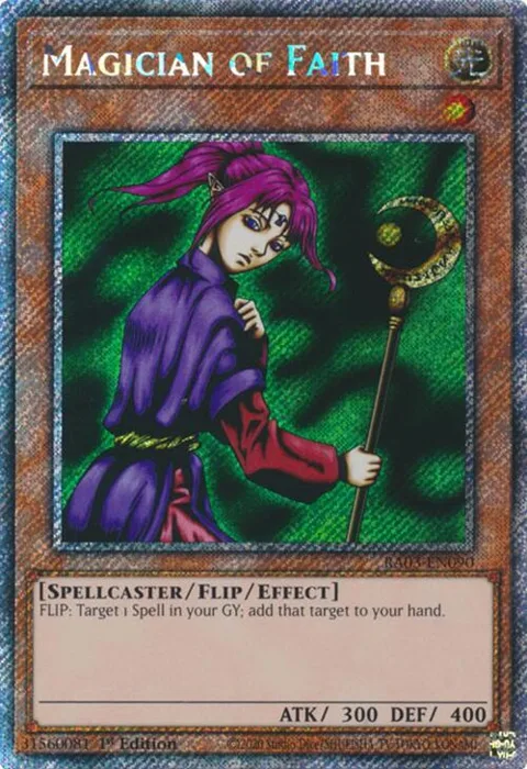Magician of Faith Platinum Secret Rare RA03-EN090 Yu-Gi-Oh card from Quarter Century Bonanza