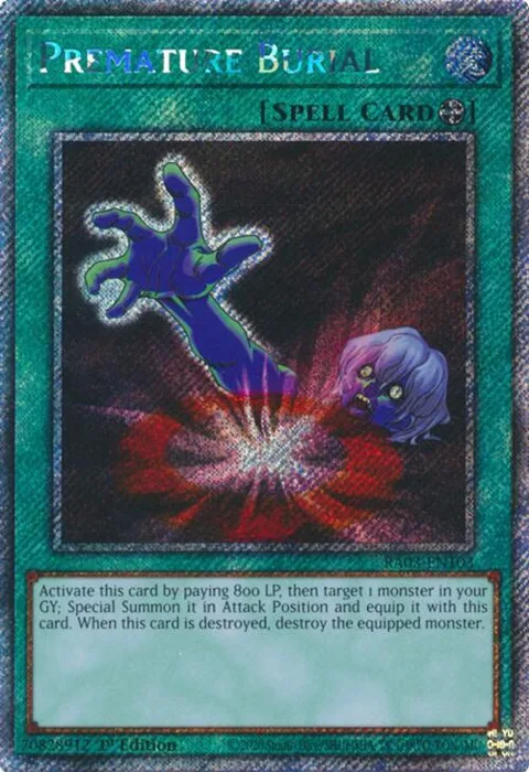 Premature Burial Platinum Secret Rare RA03-EN103 Yu-Gi-Oh card from Quarter Century Bonanza