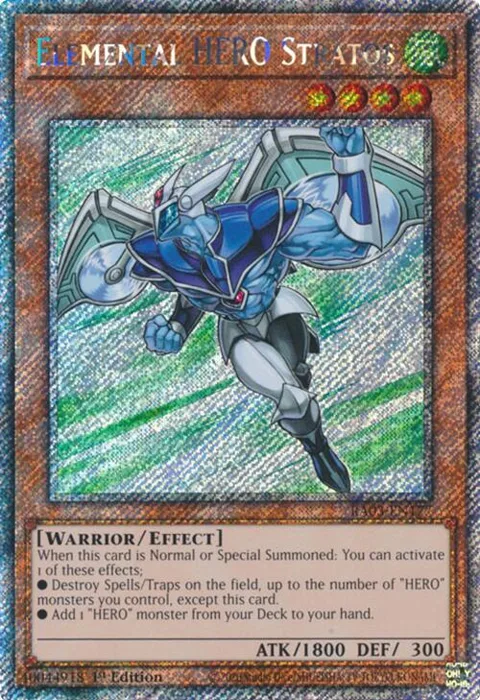 Elemental HERO Stratos Platinum Secret Rare RA03-EN177 Yu-Gi-Oh card from Quarter Century Bonanza