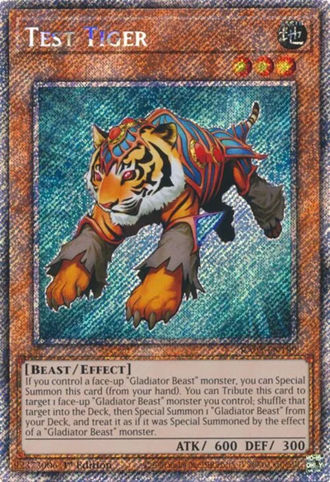 Test Tiger Platinum Secret Rare RA03-EN189 Yu-Gi-Oh card from Quarter Century Bonanza