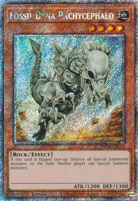 Fossil Dyna Pachycephalo Platinum Secret Rare RA03-EN195 Yu-Gi-Oh card from Quarter Century Bonanza