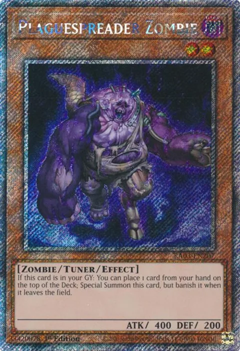 Plaguespreader Zombie Platinum Secret Rare RA03-EN207 Yu-Gi-Oh card from Quarter Century Bonanza