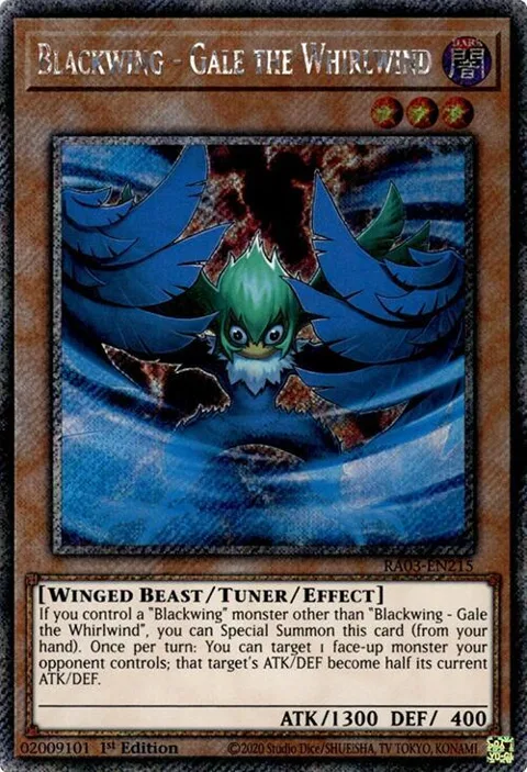 Blackwing - Gale the Whirlwind Platinum Secret Rare RA03-EN215 Yu-Gi-Oh card from Quarter Century Bonanza