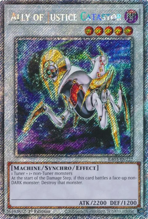 Ally of Justice Catastor Platinum Secret Rare RA03-EN222 Yu-Gi-Oh card from Quarter Century Bonanza
