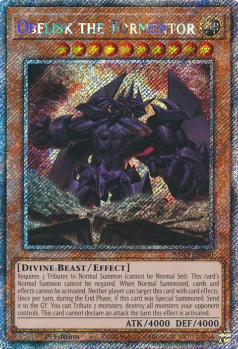 Obelisk the Tormentor Platinum Secret Rare RA03-EN230 Yu-Gi-Oh card from Quarter Century Bonanza