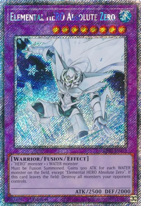Elemental HERO Absolute Zero Platinum Secret Rare RA03-EN231 Yu-Gi-Oh card from Quarter Century Bonanza