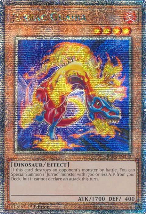 Jurrac Guaiba Quarter Century Secret Rare RA03-EN242 Yu-Gi-Oh card from Quarter Century Bonanza