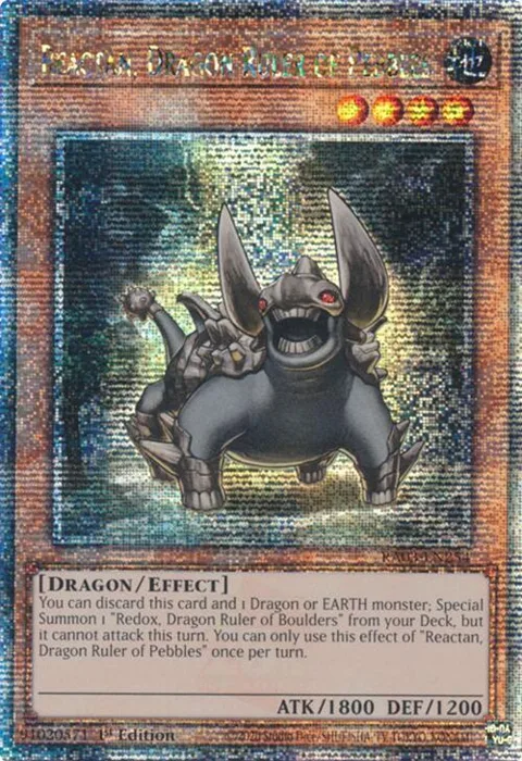 Reactan, Dragon Ruler of Pebbles Quarter Century Secret Rare RA03-EN254 Yu-Gi-Oh card from Quarter Century Bonanza