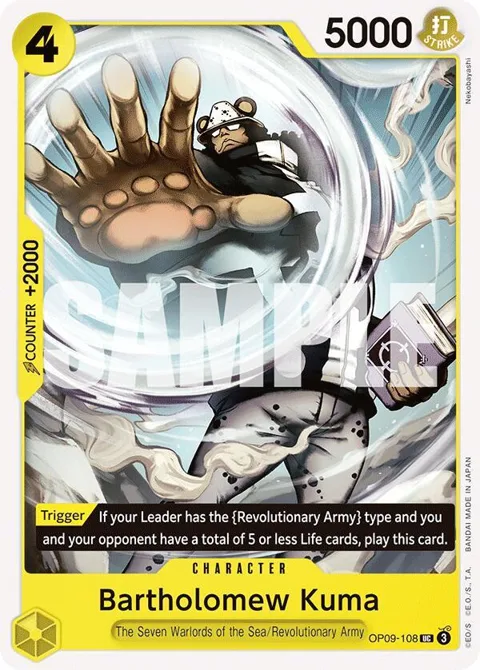 Bartholomew Kuma OP09-108 One Piece card from Emperors in the New World