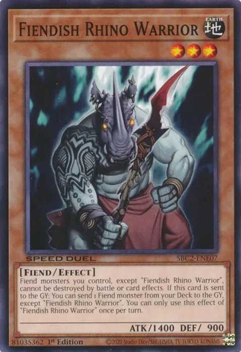 Fiendish Rhino Warrior SBC2-ENE07 Yu-Gi-Oh card from Speed Duel: Battle City Finals