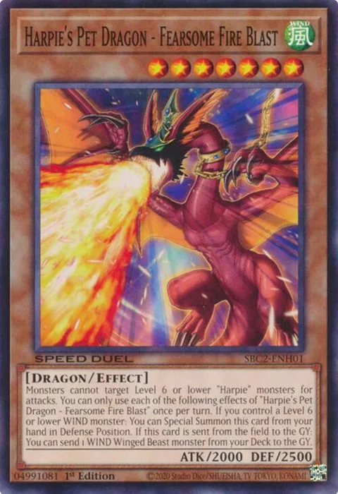 Harpie's Pet Dragon - Fearsome Fire Blast SBC2-ENH01 Yu-Gi-Oh card from Speed Duel: Battle City Finals