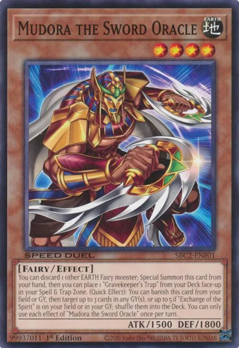 Mudora the Sword Oracle SBC2-ENF01 Yu-Gi-Oh card from Speed Duel: Battle City Finals