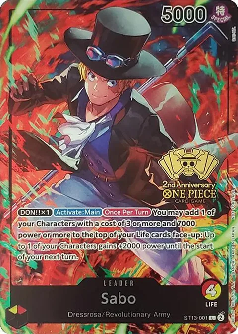 Sabo 2nd Anniversary Tournament ST13-001 One Piece card from One Piece Promotion Cards