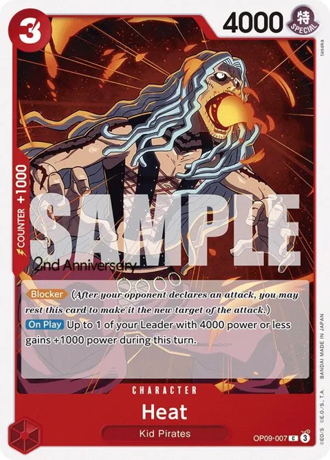 Heat OP09-007 Tournament One Piece card from Emperors in the New World: 2nd Anniversary Tournament Cards