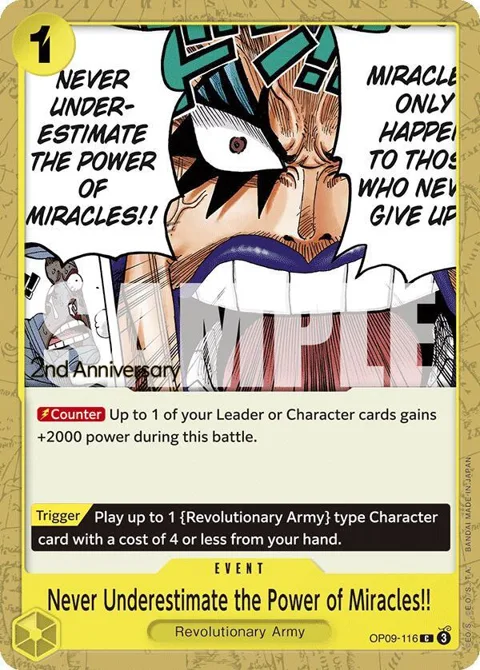 Never Underestimate the Power of Miracles!! OP09-116 Tournament One Piece card from Emperors in the New World: 2nd Anniversary Tournament Cards