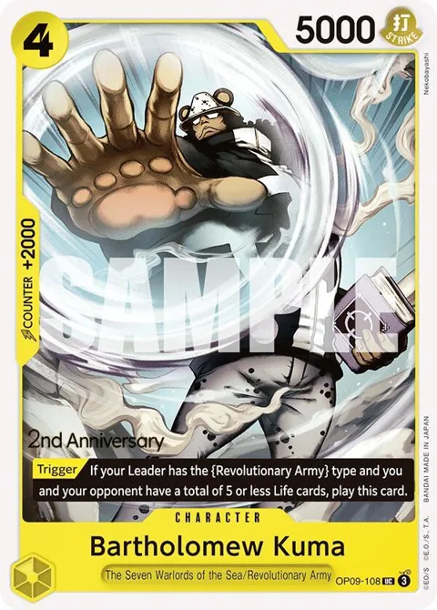 Bartholomew Kuma OP09-108 Tournament One Piece card from Emperors in the New World: 2nd Anniversary Tournament Cards