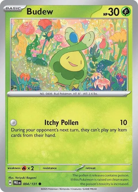 Budew #004/131 Pokémon card from Prismatic Evolutions