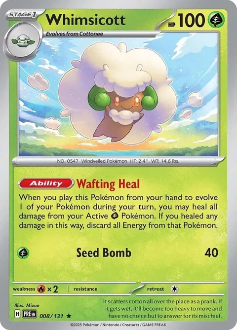 Whimsicott #008/131 Reverse Holofoil Pokémon card from Prismatic Evolutions