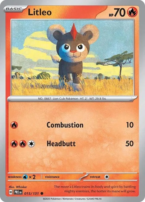 Litleo #015/131 Reverse Holofoil Pokémon card from Prismatic Evolutions