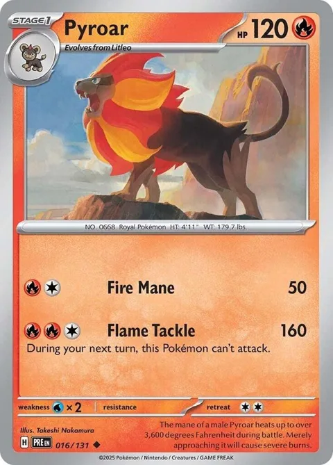 Pyroar #016/131 Pokémon card from Prismatic Evolutions