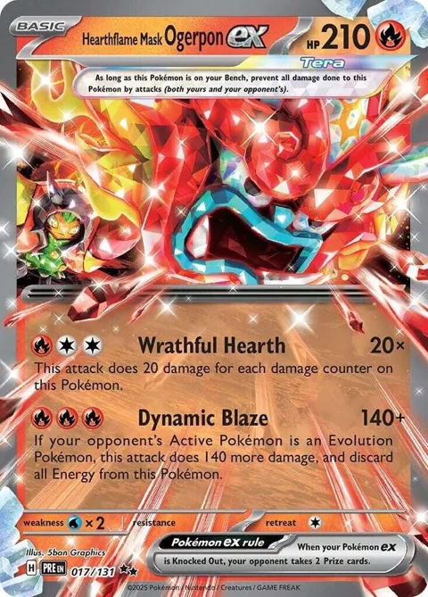 Hearthflame Mask Ogerpon ex #017/131 Holofoil Pokémon card from Prismatic Evolutions