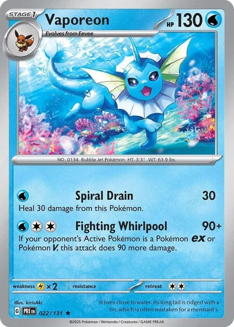 Vaporeon #022/131 Holofoil Pokémon card from Prismatic Evolutions