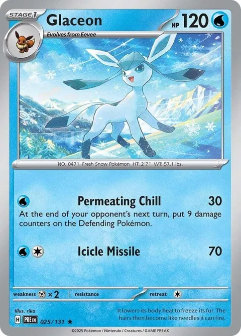 Glaceon #025/131 Holofoil Pokémon card from Prismatic Evolutions