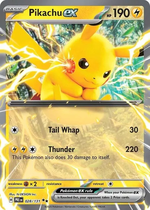 Pikachu ex #028/131 Holofoil Pokémon card from Prismatic Evolutions