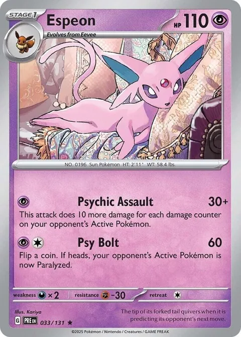 Espeon #033/131 Holofoil Pokémon card from Prismatic Evolutions