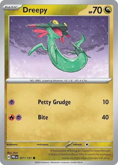 Dreepy #071/131 Reverse Holofoil Pokémon card from Prismatic Evolutions
