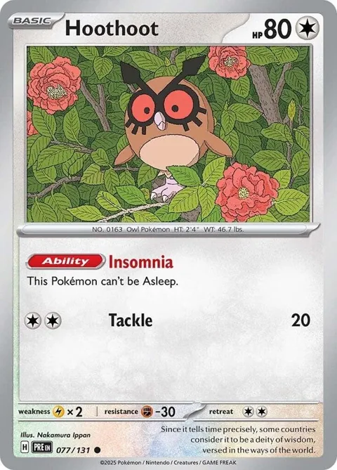 Hoothoot #077/131 Reverse Holofoil Pokémon card from Prismatic Evolutions