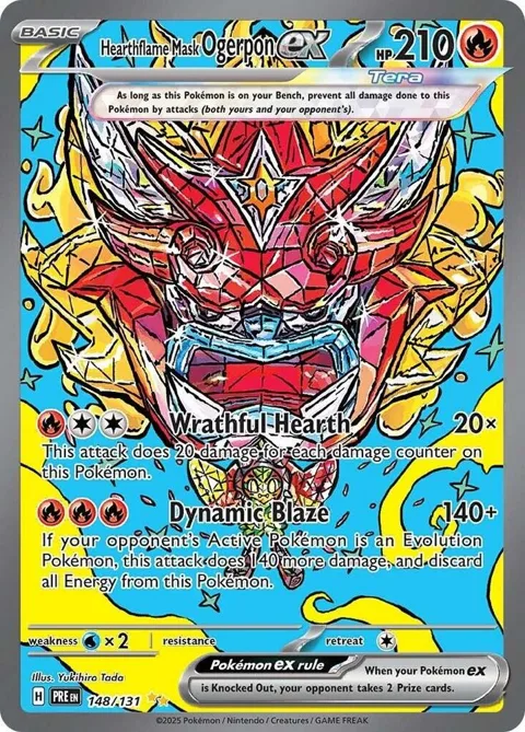 Hearthflame Mask Ogerpon ex #148/131 Holofoil Pokémon card from Prismatic Evolutions