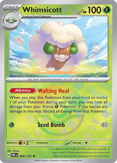 Whimsicott Poke Ball Pattern #008/131 Holofoil Pokémon card from Prismatic Evolutions