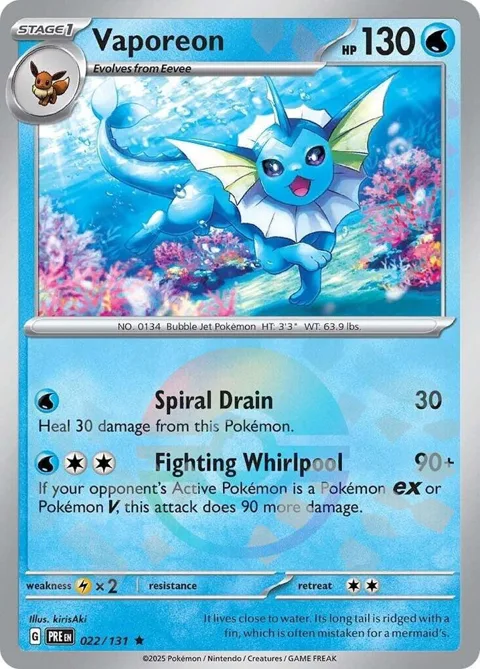 Vaporeon Poke Ball Pattern #022/131 Holofoil Pokémon card from Prismatic Evolutions